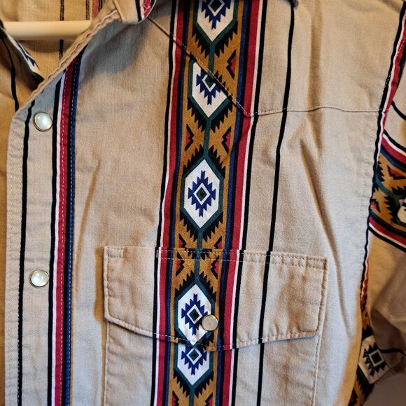 Vintage Wrangler Western Pearl Snap Shirt Navajo Design/Southwestern - Picture 2 of 7